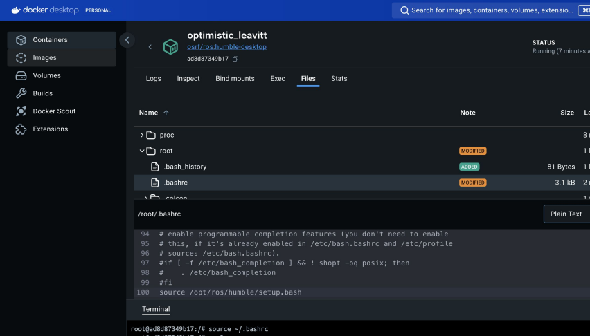 Add the source command in root